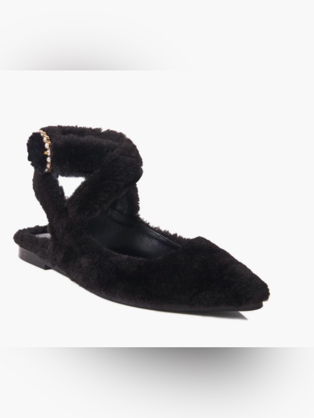 new FREE PEOPLE Faux/Fur Paris’s Shearling Pointed Flats, Black. Size 9.